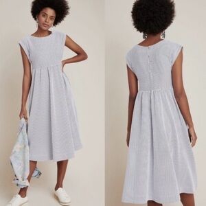 Anthropologie Striped Blue Midi Dress size M new